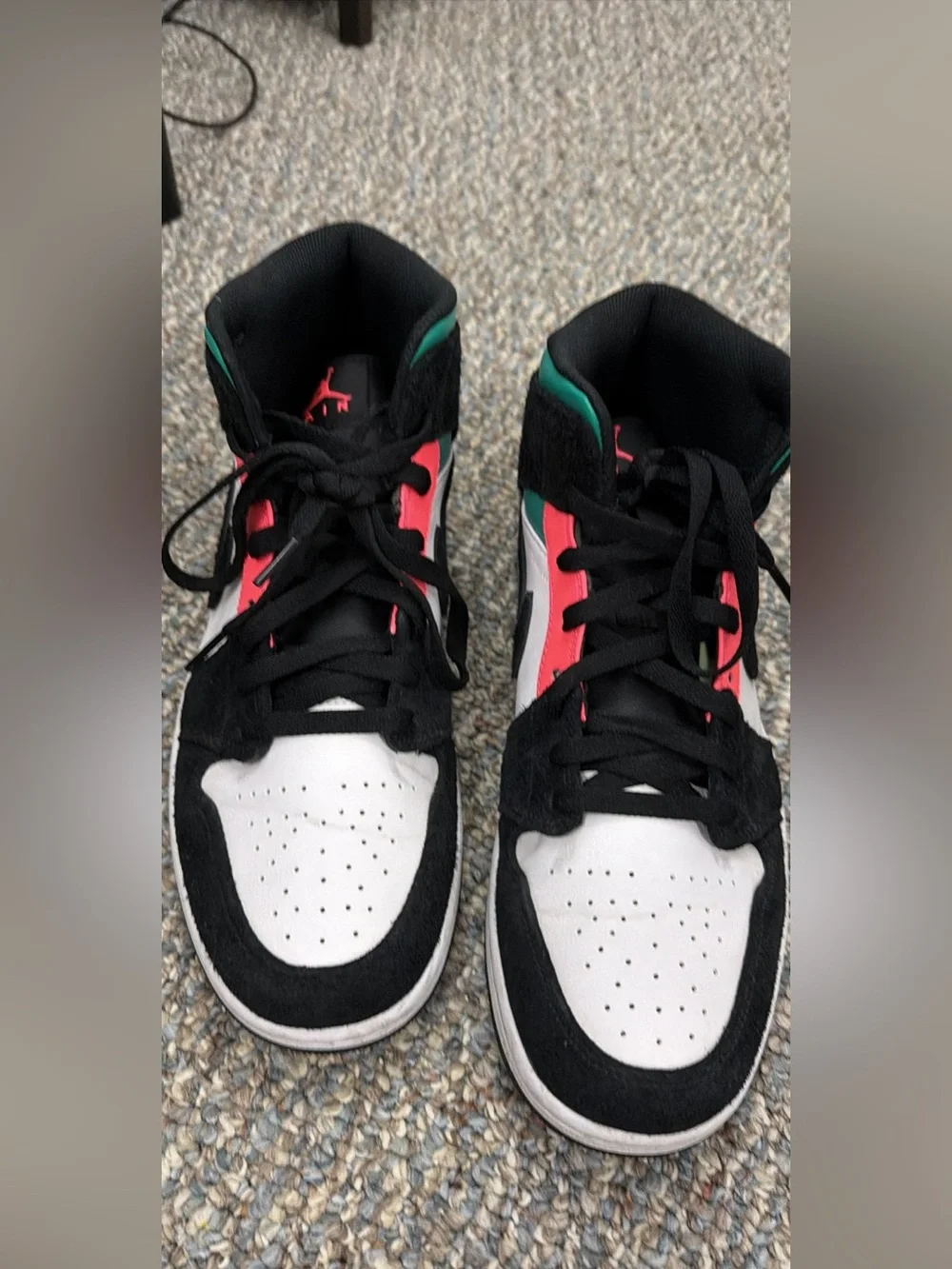 Jordan Mid Sneakers in Black, White, Teal & Pink